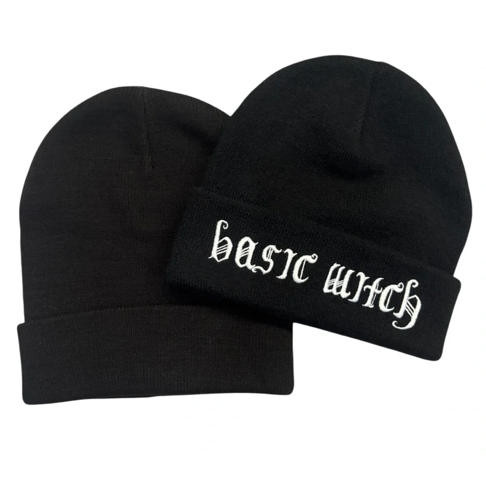 Knit Beanie Hat Basic Witch Graphic Knit Hat Bundle Black Sweater Beanie Hat Set